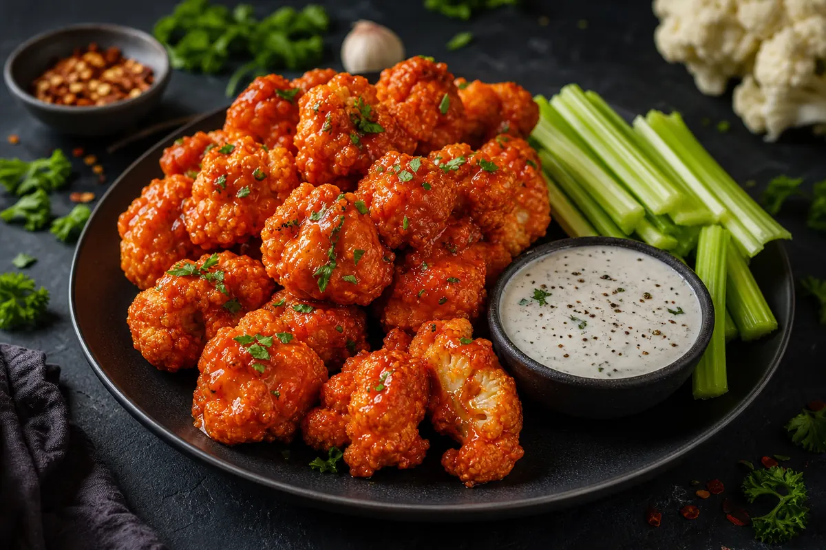 Blumenkohl-Wings nach US-Art mit scharfer Buffalo-Sauce