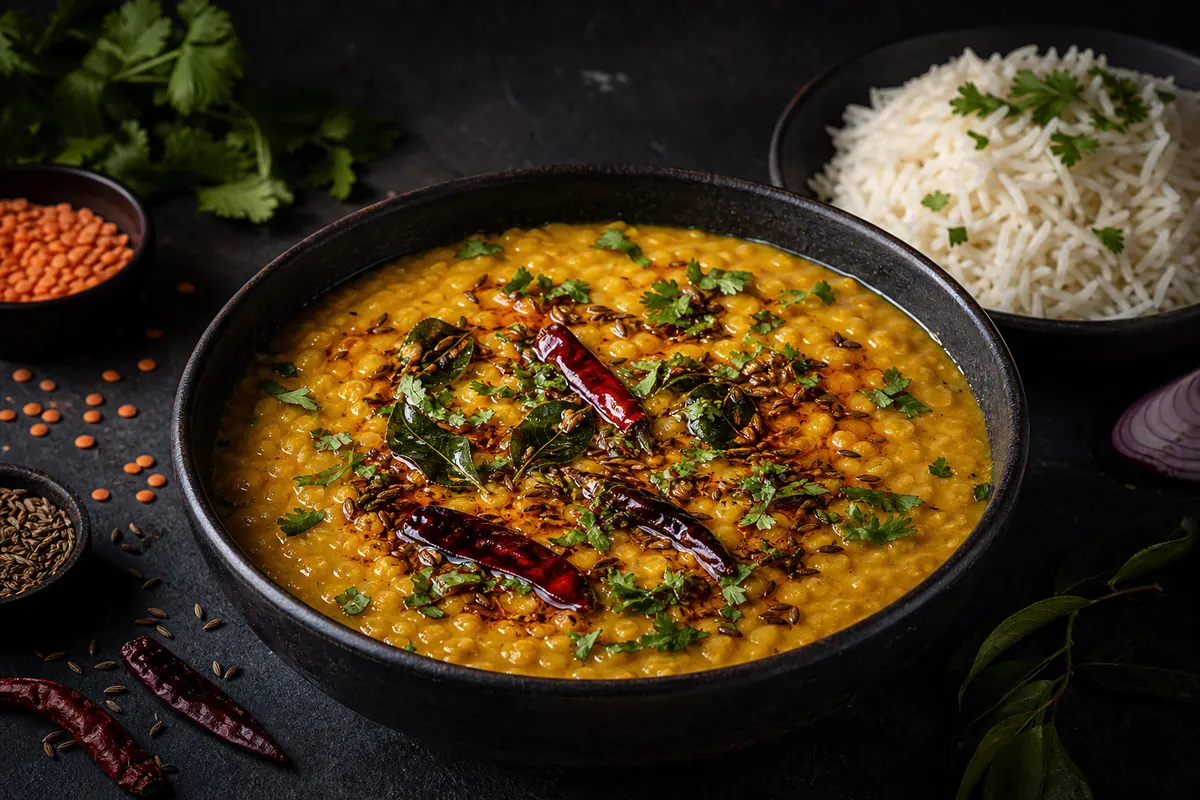 Rote Linsen mit Gewürzöl nach indischer Art: Dal Tadka vegan