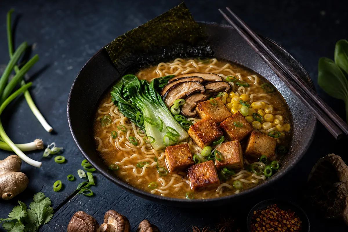 Veganes Miso-Ramen mit Kombu-Shiitake-Br&uuml;he